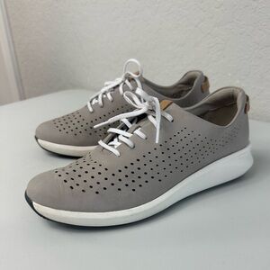 Clarks Women's Un Rio Tie Lightweight Sneakers in Stone Nubuck Leather Size 8